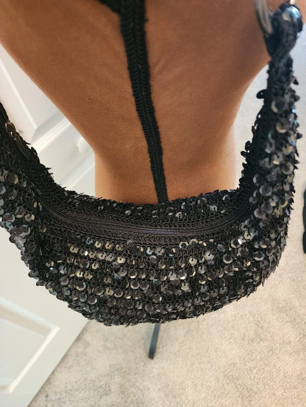 Vintage Bisou Bisou Y2K Black Sequin Hobo Shoulder Bag Handbag Grunge Fairy
